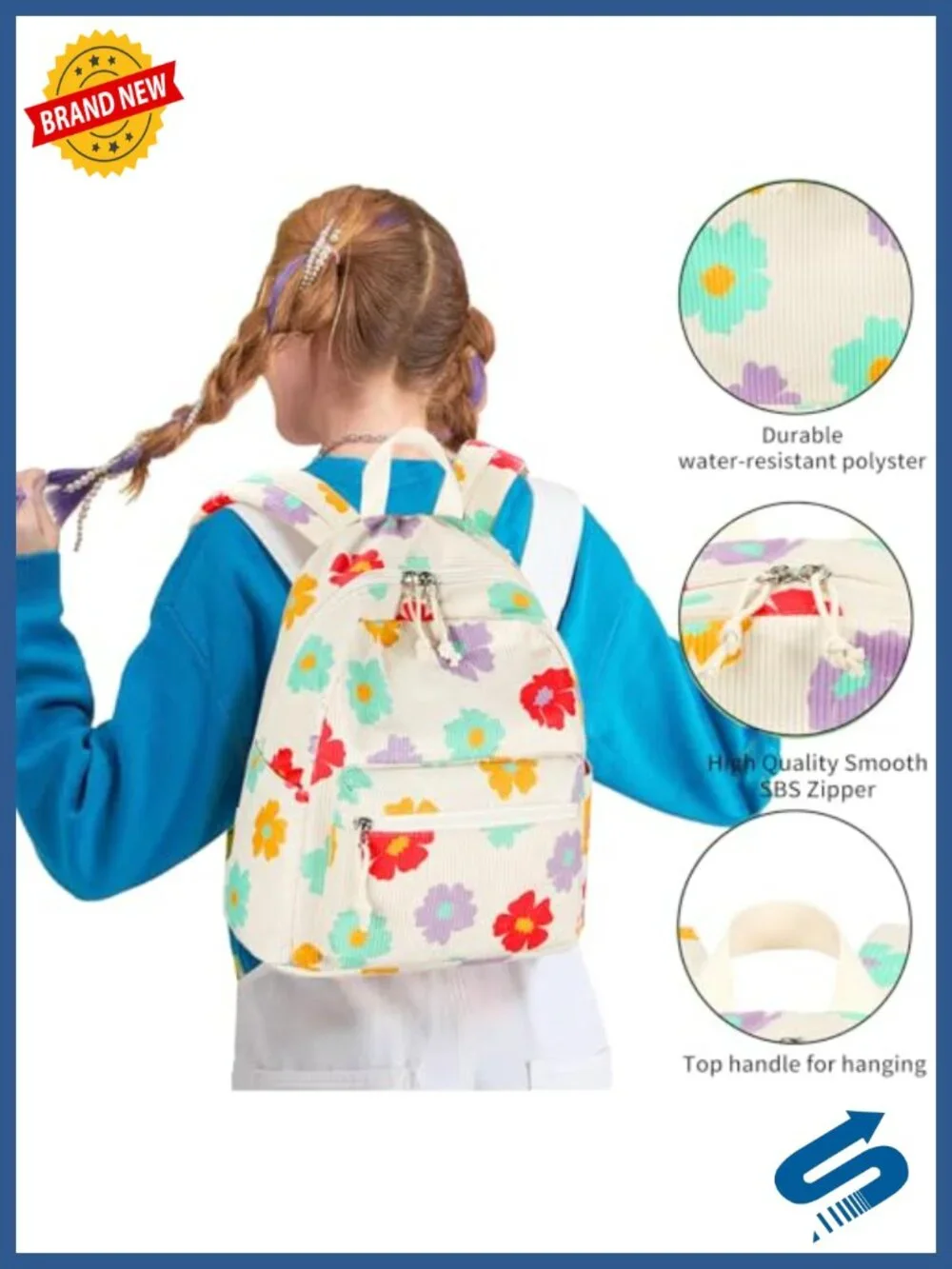 Mini Backpack for Girls Teens Women Corduroy Waterproof Floral Cute Bag School